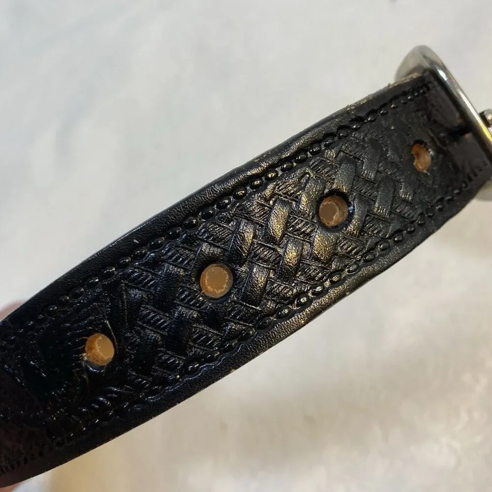 Circle G Hand Tooled Black Leather Dog Collar 20